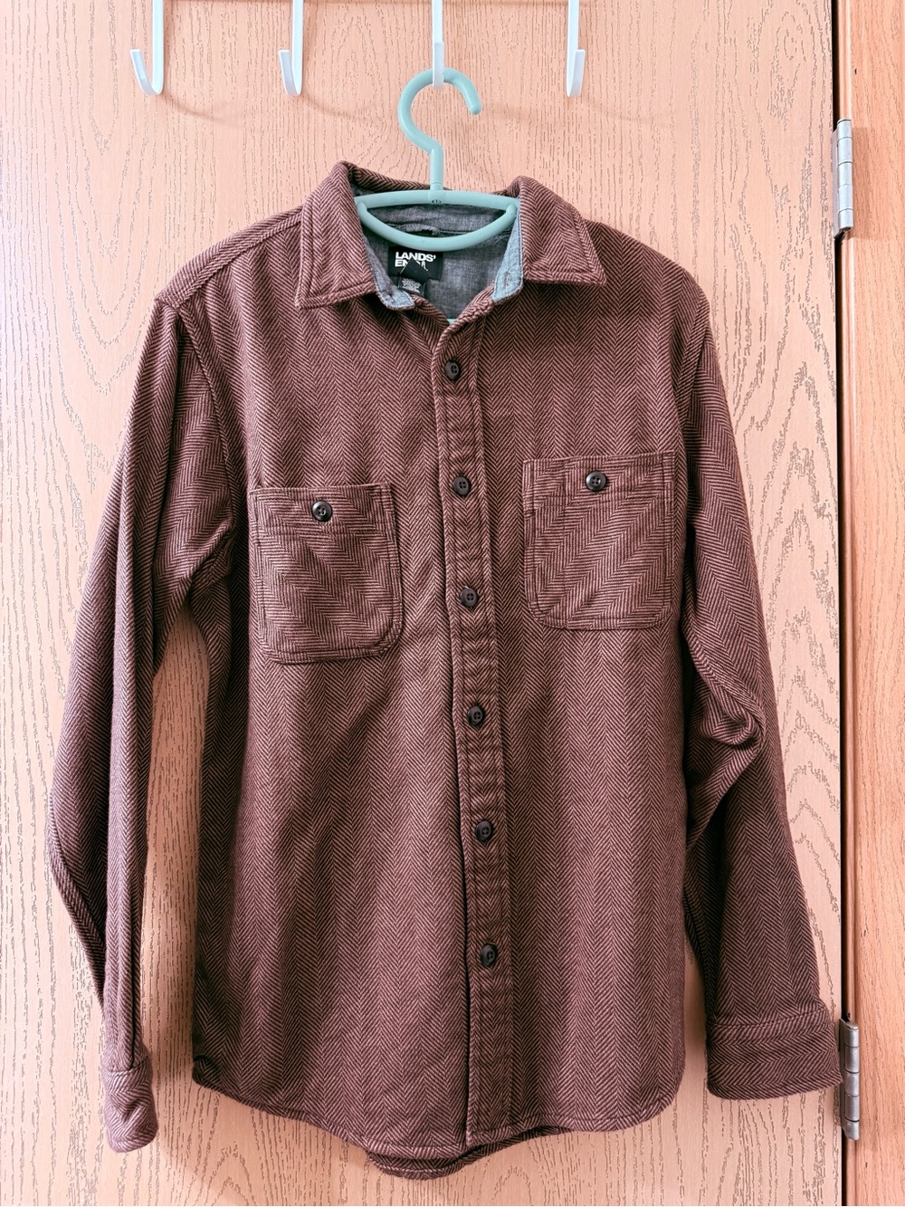 Lands' End Brown Herringbone Button-Front Shirt Jacket size Small S mens